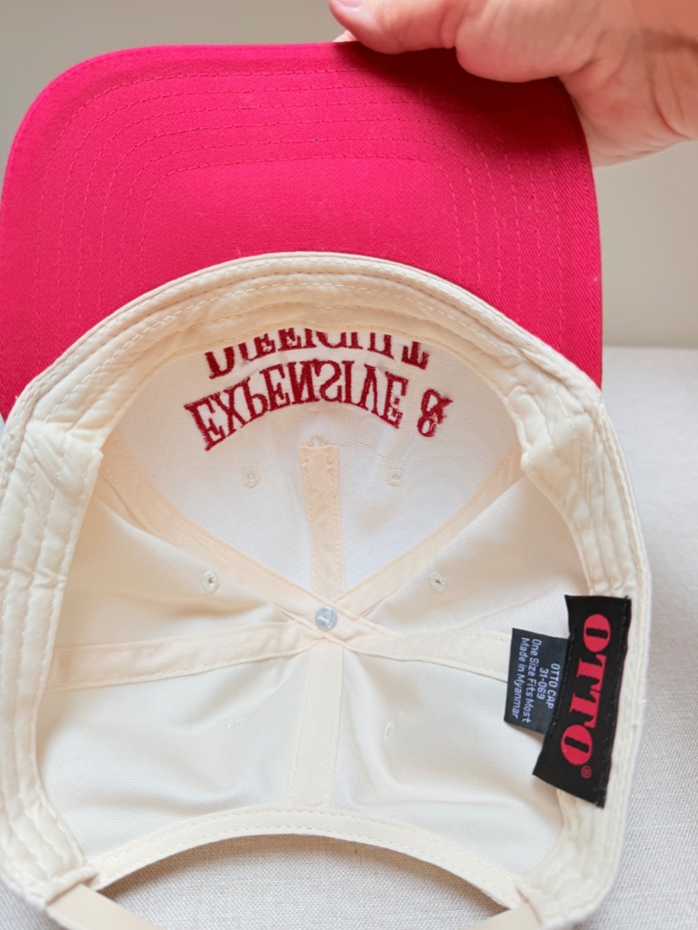 Expensive and Difficult Embroidered Red and White Trucker Hat Cap - Picture 4 of 8
